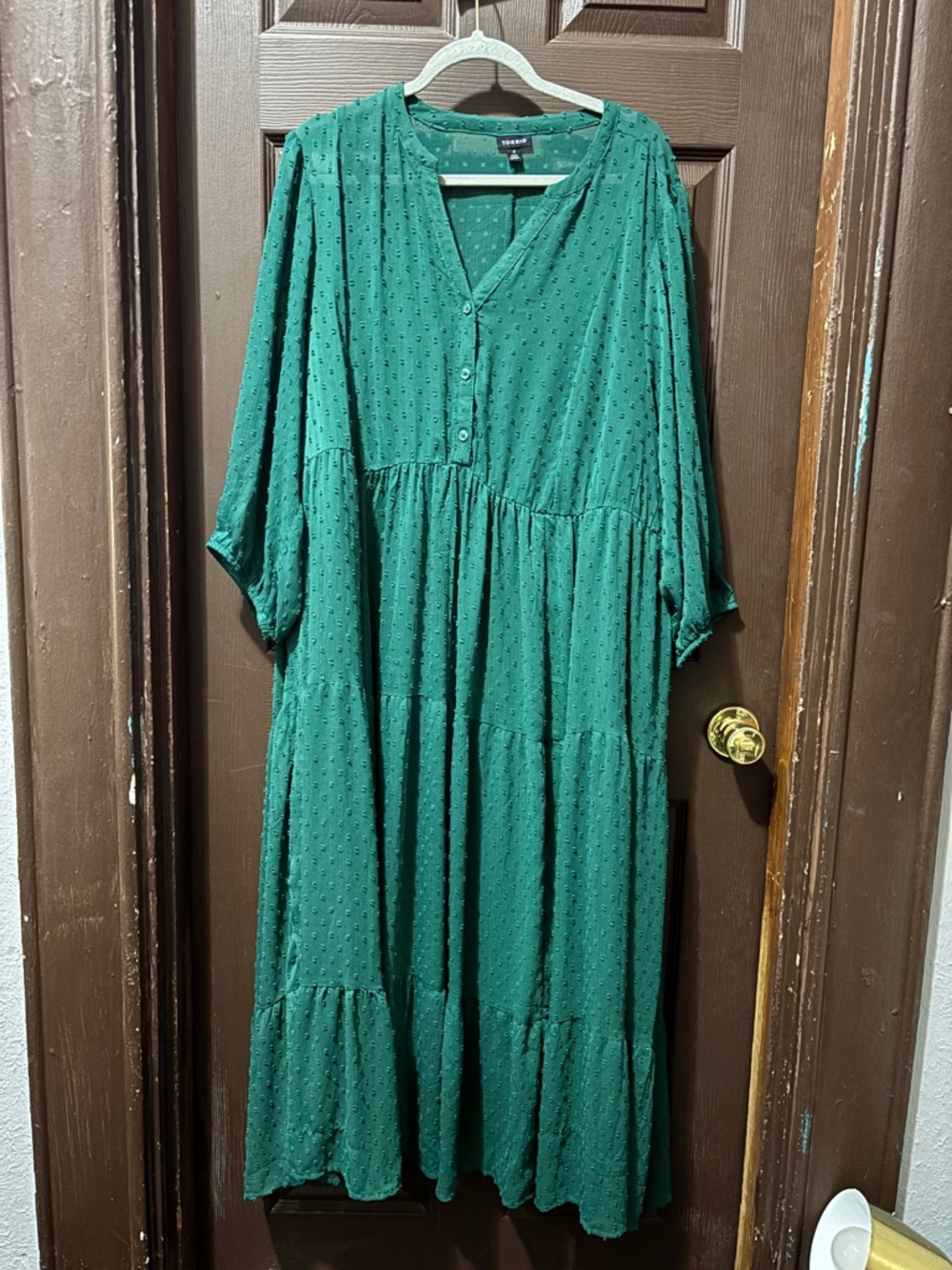 torrid Chiffon Midi Swiss Dot green Dress Pockets and Tiers